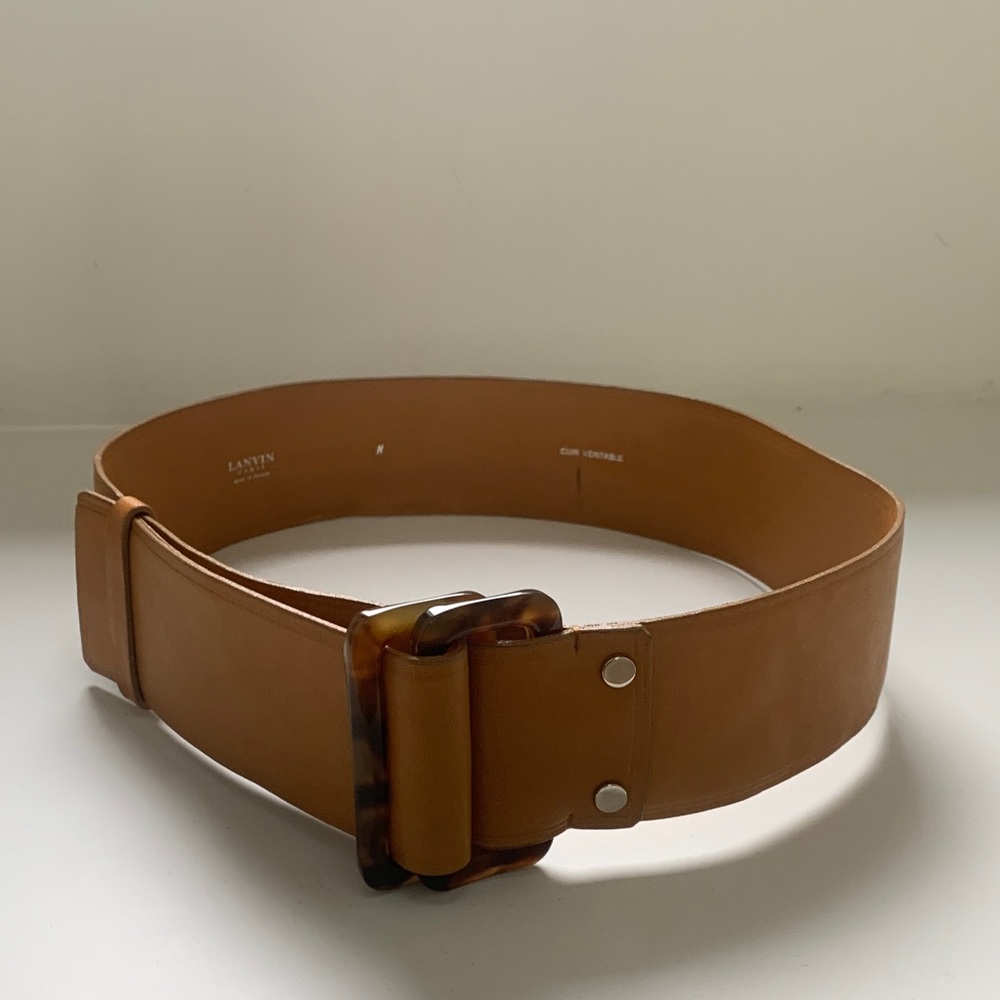 Lanvin Tan Leather Belt with Tortoise Buckle